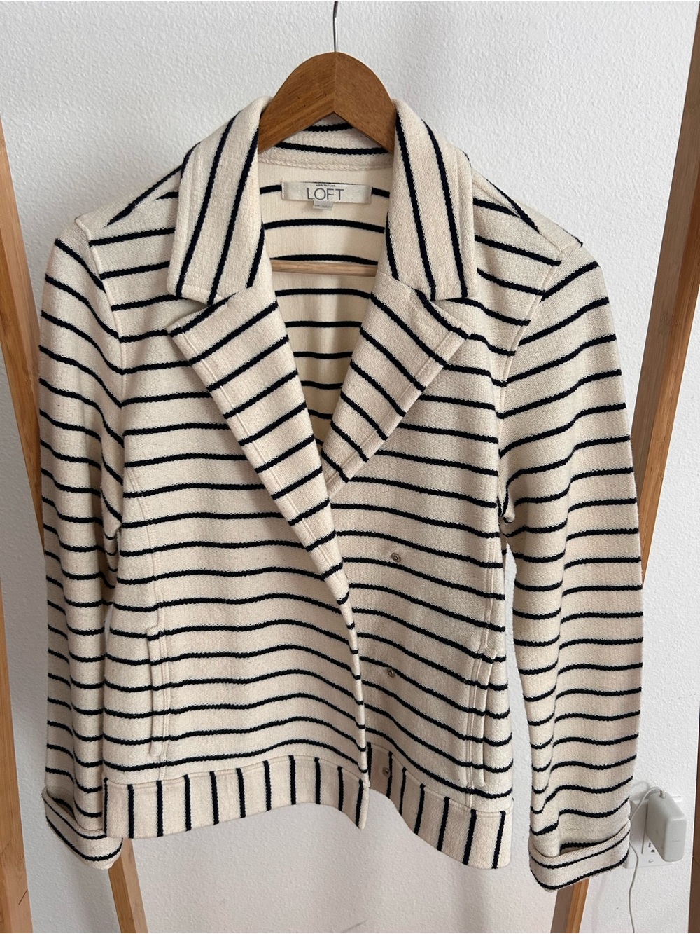 LOFT Cream Striped Knit Blazer Jacket with Black Lines
